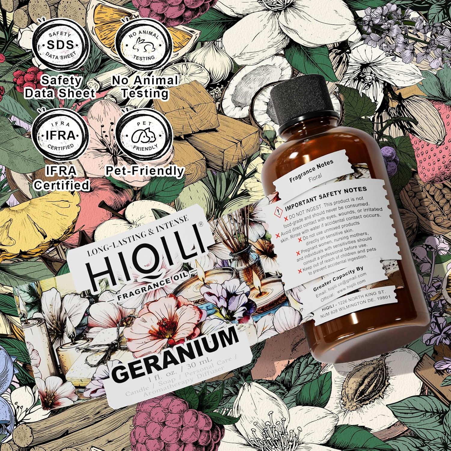 HIQILI Geranium Fragrance Oil 1 Fl Oz